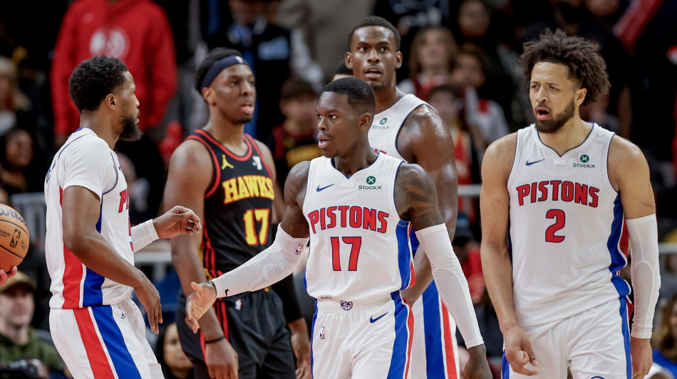 Nba: Detroit continua a dominare a Est, travolti gli Hawks